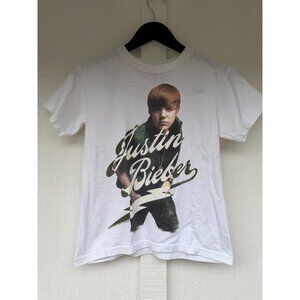 Vintage Y2K 2010 Justin Bieber My World Tour Pop Music White Shirt Youth M ANVIL
